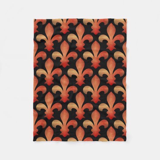 Red Gold Fleur de Lis Black Fleece Blanket (Voorkant)