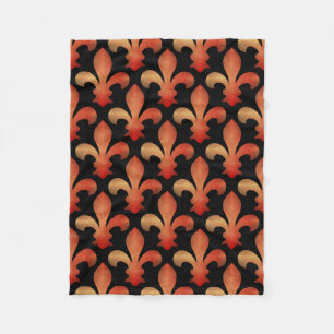 Red Gold Fleur de Lis Black Fleece Blanket Deken