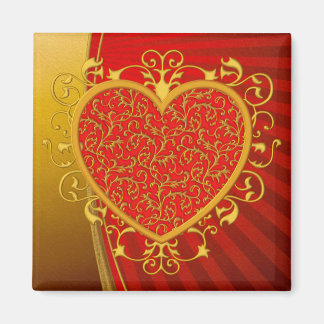 Red Gold Fleur de lis Heart Magneet