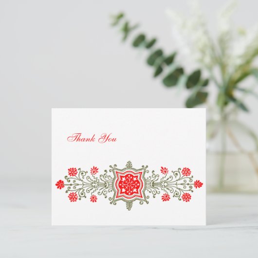 Red Gold Floral - Aangepast bedankt Briefkaarten (Staand voorkant)