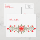 Red Gold  Floral - Aangepast bedankt Briefkaarten (Voorkant / Achterkant)