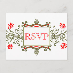 Red Gold Floral aangepaste RSVP-Briefkaarten Uitnodiging Briefkaart