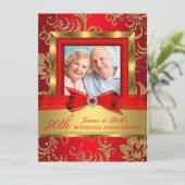 Red Gold Floral Foto 50th Wedding Jubileum Kaart (Staand voorkant)