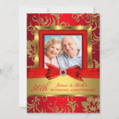 Red Gold Floral Foto 50th Wedding Jubileum Kaart (Voorkant)