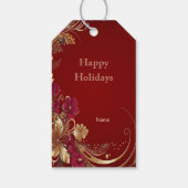 Red Gold Floral Holiday Gift Label Cadeaulabel (Achterkant)