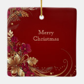 Red Gold Floral Holiday Ornament (Achterkant)