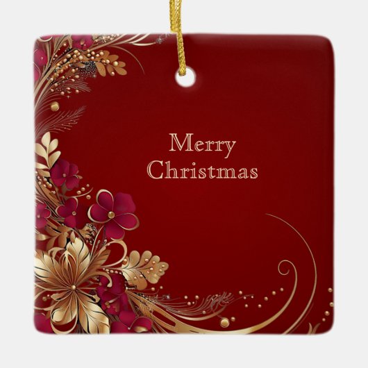 Red Gold Floral Holiday Ornament (Voorkant)