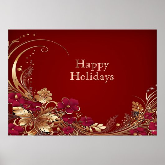 Red Gold Floral Holiday Poster (Voorkant)