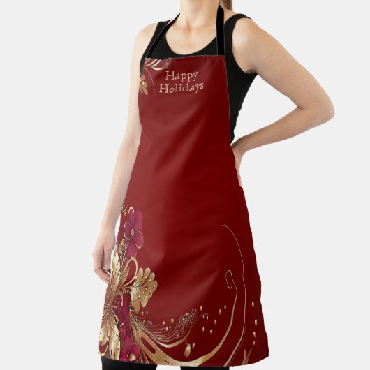 Red Gold Floral Holiday Schort (Insitu)