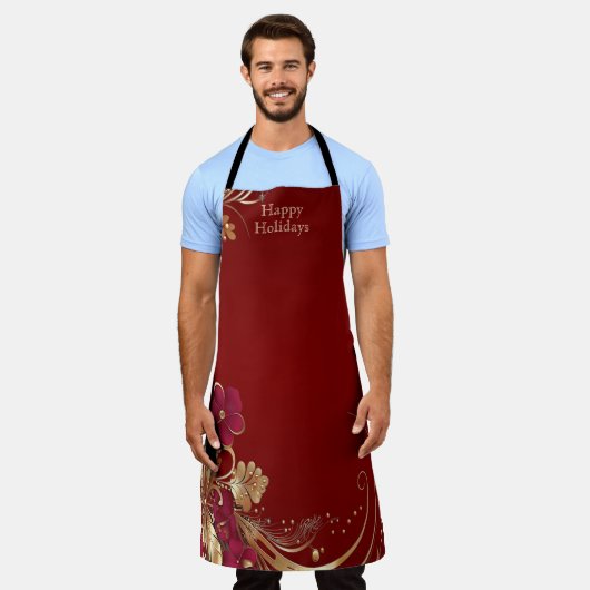 Red Gold Floral Holiday Schort (Gedragen)