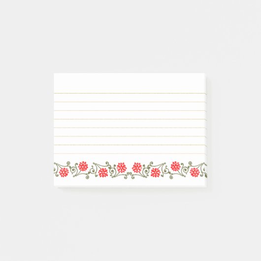  Red Gold Floral - Optionele geblikte stickies Post-it® Notes (Voorkant)