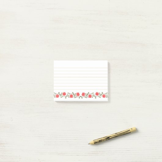 Red Gold Floral - Optionele geblikte stickies Post-it® Notes (Op bureau)
