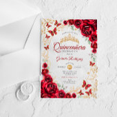 Red Gold Floral Quinceanera Acryl Uitnodigingen