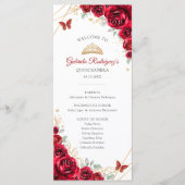 Red Gold Floral Quinceanera Orde van Evenementen Programmakaart (Voorkant)