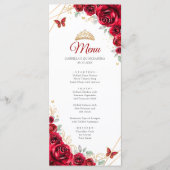 Red Gold Floral Quinceanera Programma Menu (Voorkant)