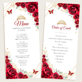 Red Gold Floral Quinceanera Programma Menu