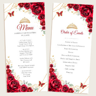 Red Gold Floral Quinceanera Programma Menu