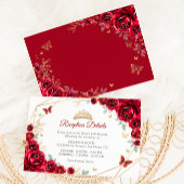 Red Gold Floral Quinceanera Receptie Details Informatiekaartje