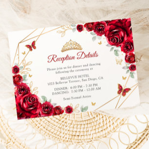 Red Gold Floral Quinceanera Receptie Details Informatiekaartje