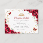 Red Gold Floral Quinceanera Receptie Details Informatiekaartje (Voorkant)