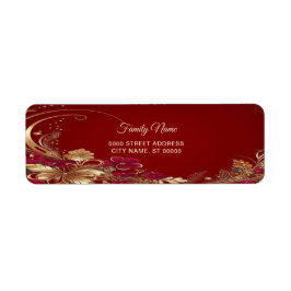 Red Gold Floral Retour Adres Label