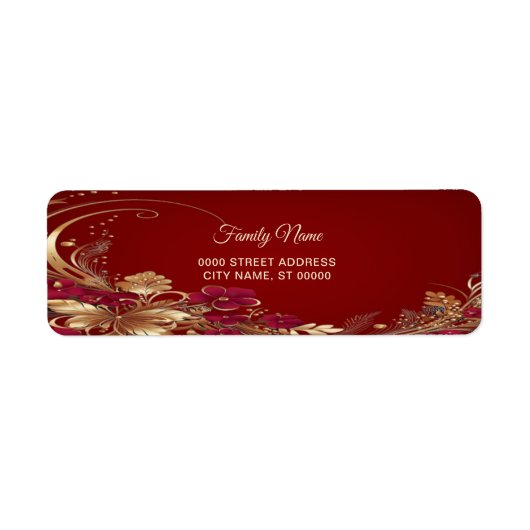 Red Gold Floral Retour Adres Label (Voorkant)