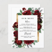 Red Gold Floral Rustic Elegant White Wedding Menus (Voorkant / Achterkant)