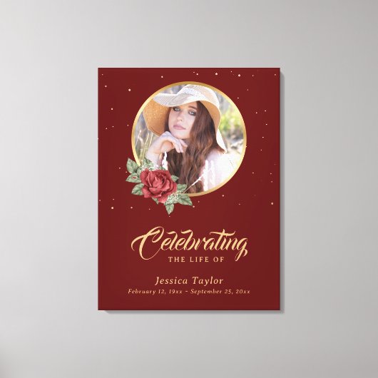 Red Gold Floral — Welkomstteken Canvas Afdruk (Voorkant)