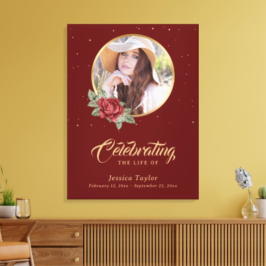 Red Gold Floral — Welkomstteken Canvas Afdruk (Insitu (Woonkamer))