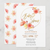 Red Gold Floral WreatWaterverf Baby shower Kaart (Voorkant / Achterkant)