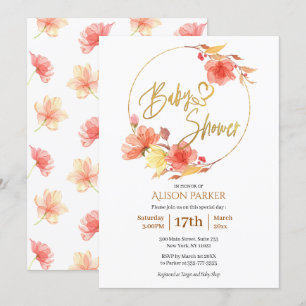 Red Gold Floral WreatWaterverf Baby shower Kaart