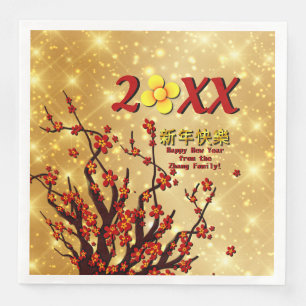 Red Gold Flowers Happy Chinese Nieuwjaar 20XX Servet
