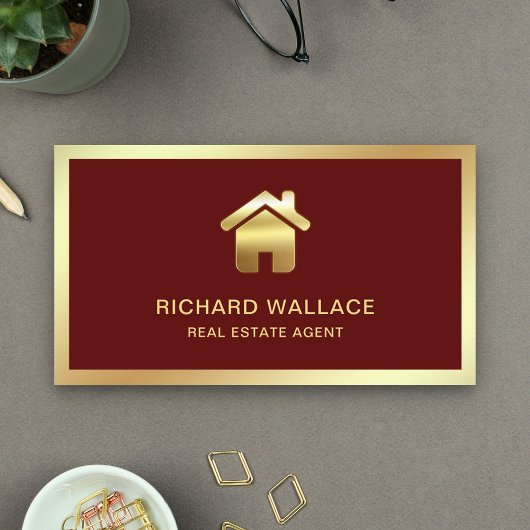 Red Gold Foil Home Logo Vastgoedmakelaar Visitekaartje