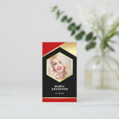 Red Gold Foil Model Actress QR Code Foto Visitekaartje (Staand voorkant)