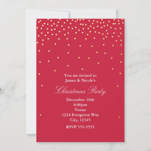 Red & Gold Foil Stippen Kerst Vakantie Uitnodiging (Voorkant)