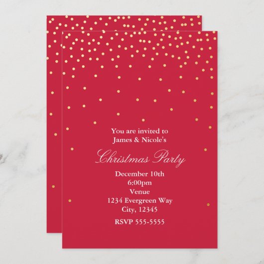 Red & Gold Foil Stippen Kerst Vakantie Uitnodiging (Voorkant / Achterkant)