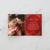  Red Gold Frame Photo Chinese Wedding Bedankkaart (Binnen)