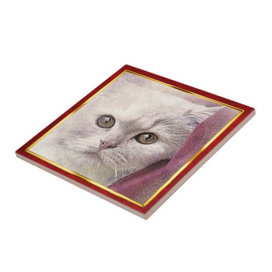 Red & Gold Framed Abstract Cat Print Tegeltje (Zijkant)