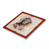 Red & Gold Framed Abstract Dog Print Tegeltje (Zijkant)