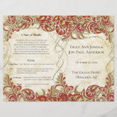 Red Gold Gatsby Paisley Peacock Wedding Programme (Voorkant)