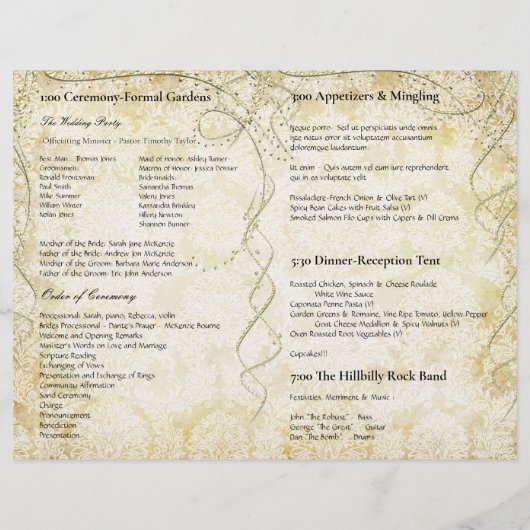 Red Gold Gatsby Paisley Peacock Wedding Programme (Achterkant)