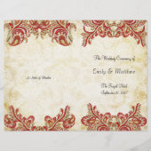 Red Gold Gatsby Paisley Peacock Wedding Programme (Voorkant)