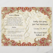 Red Gold Gatsby Paisley Peacock Wedding Programme (Voorkant)