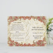 Red Gold Gatsby Paisley Peacock Wedding Programme (Staand voorkant)