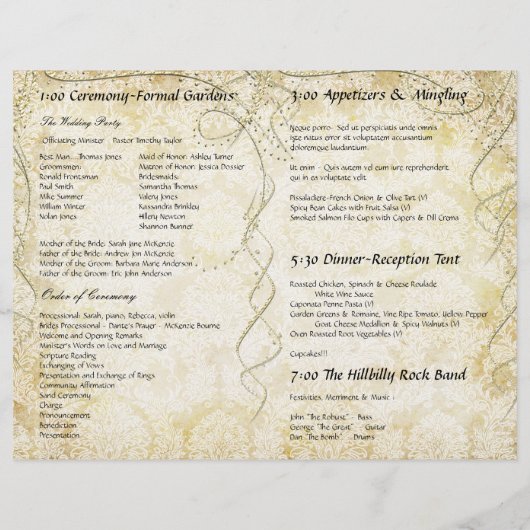 Red Gold Gatsby Paisley Peacock Wedding Programme (Achterkant)