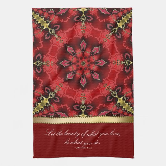 Red Gold Geometric Art Quote Tea Towel Theedoek (Verticaal)