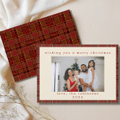 Red Gold Gingham Plaid Custom Photo Christmas Feestdagenkaart