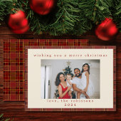 Red Gold Gingham Plaid Custom Photo Christmas Feestdagenkaart