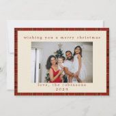 Red Gold Gingham Plaid Custom Photo Christmas Feestdagenkaart (Voorkant)