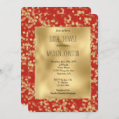 Red Gold Glam Confetti Abstract Vrijgezellenfeest Kaart (Voorkant / Achterkant)